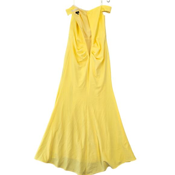 Aqua Formal Yellow Maxi Dress NEW $154 Stretch Off Shoulder Pleated Women 14 Zip - Picture 2 of 13